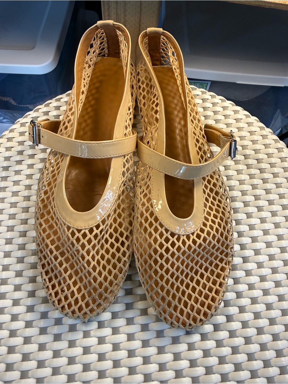 Women's Tan Mesh Mary Jane Flats - Picture 4 of 12
